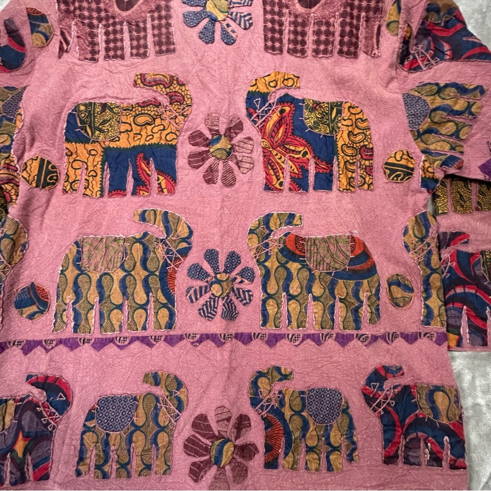 Boho Elephant Patchwork Jacket Coat Pink Tribal E… - image 6